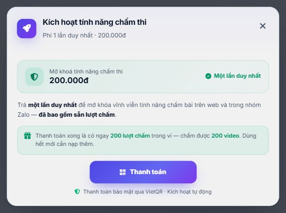 Cửa sổ thanh toán phí kích hoạt hệ thống